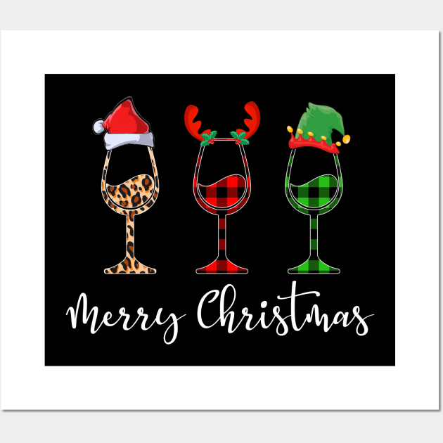 Merry Christmas Leopard Red Green Plaid Wine Glasses Wall Art by Dunnhlpp